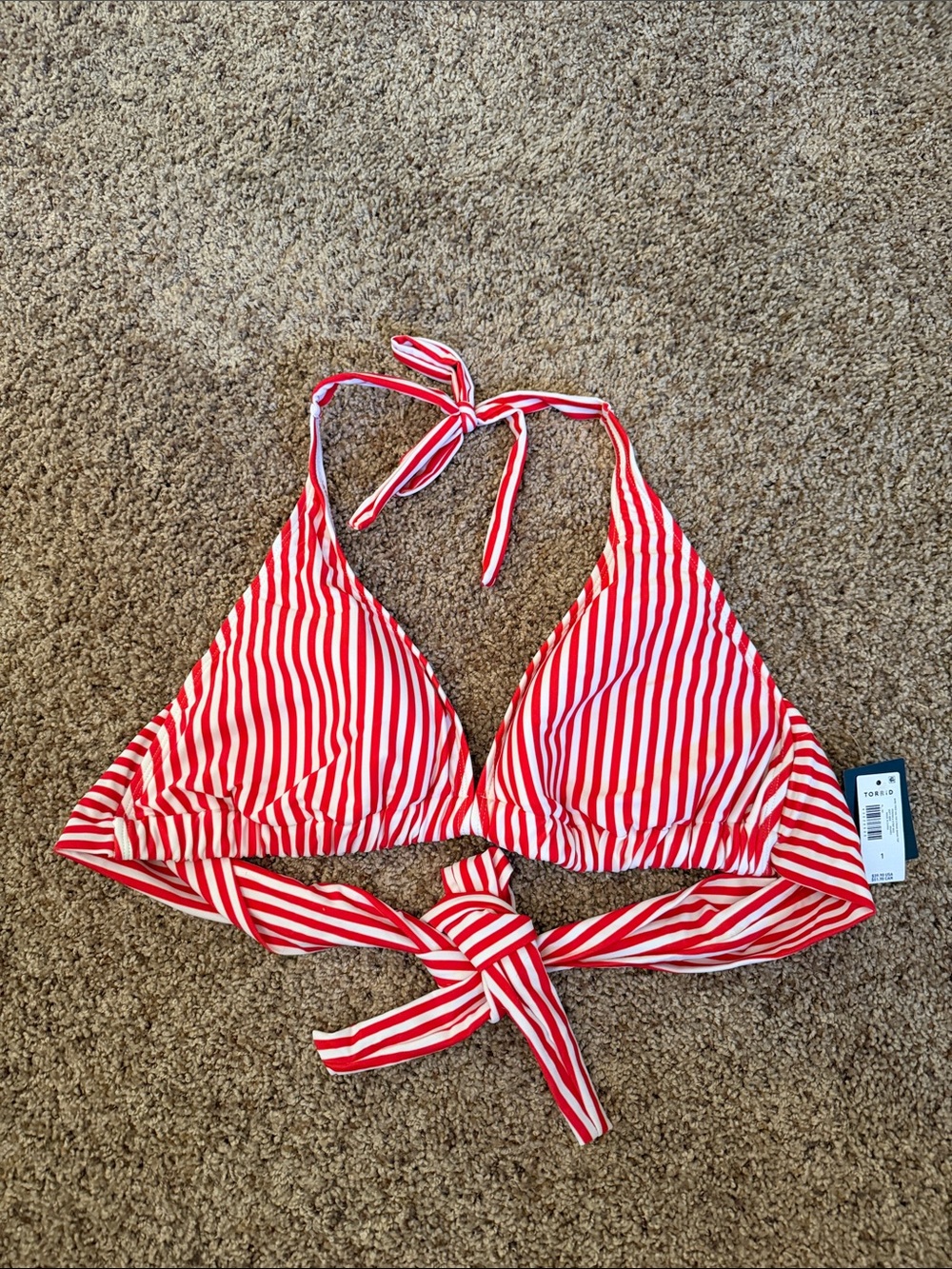 NWT Torrid Wire Free Halter String Bikini Top - Red and White Stripe - Size 1